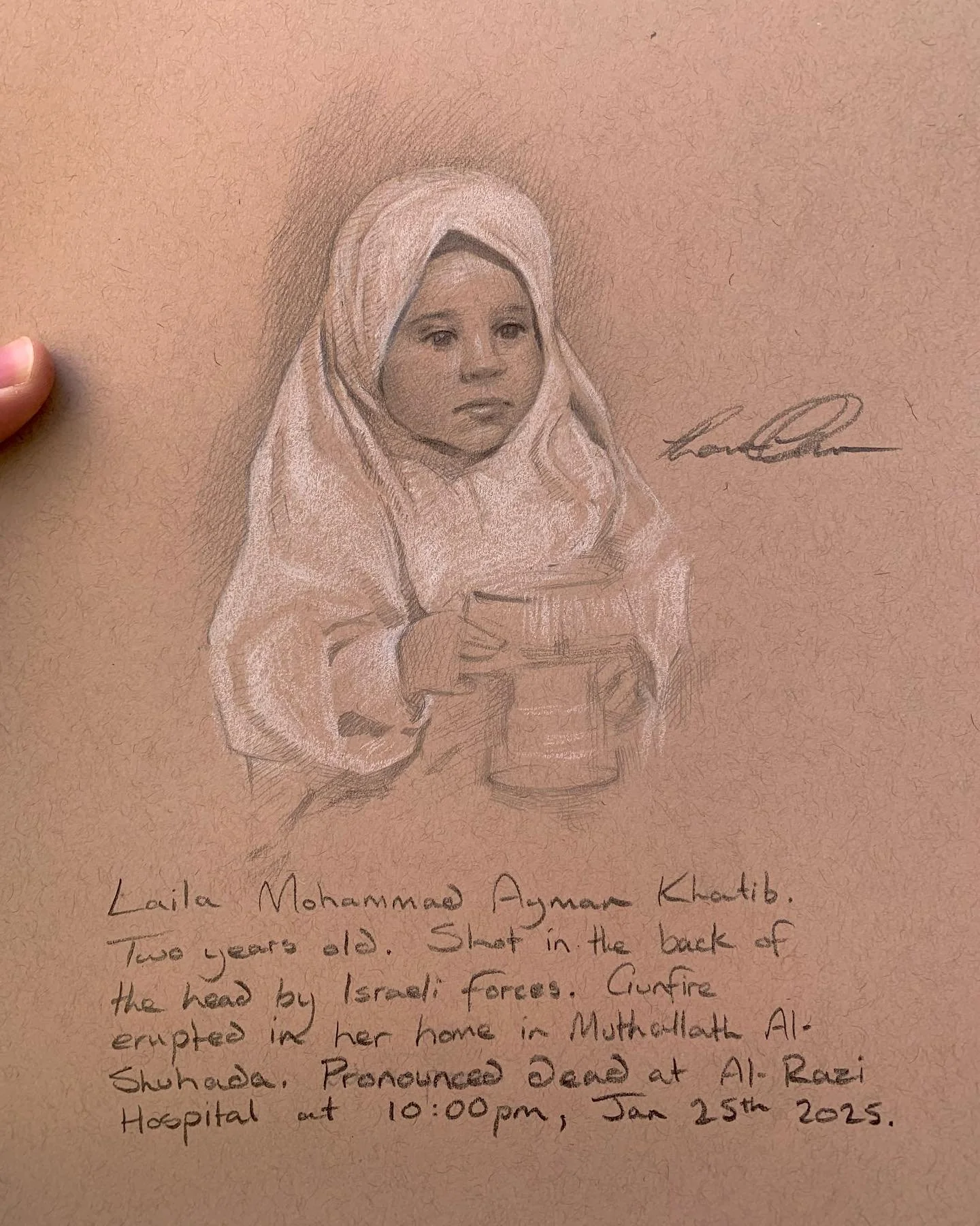 Laila Mohammad Ayman Khatib, 2 years old, was killed by Israeli gunfire in her home near Jenin, on Saturday January 25th 2025.
Shots were fired through the windows of the home without warning, hitting Laila in the back of her head. 
She was reported 