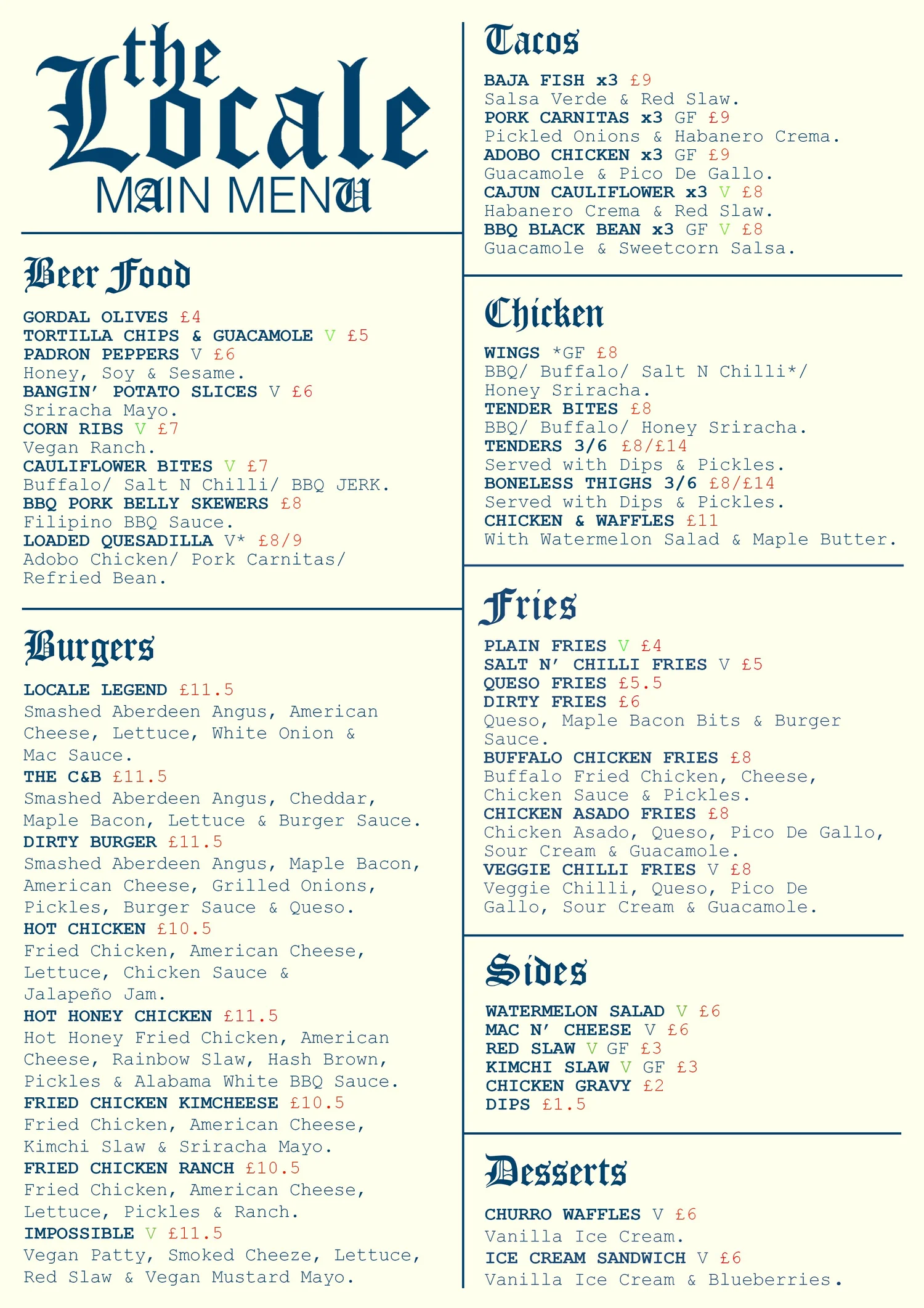 Food Menus — The Locale
