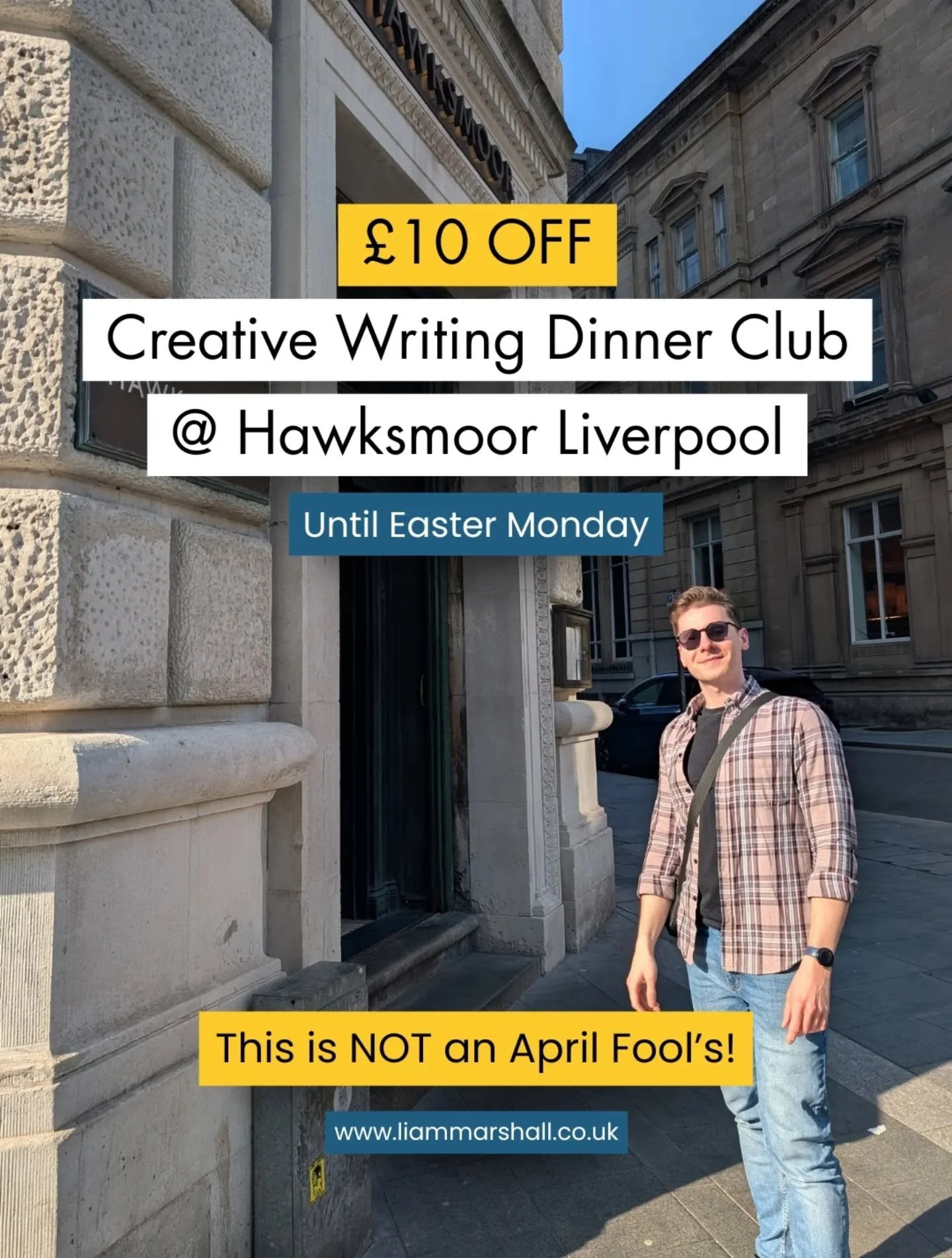 Save &pound;10 on tickets to Creative Writing Dinner Club at @hawksmoorliverpool on Wednesday 13th May! 

This is not an April Fool's. For this week only tickets are reduced to &pound;70pp for this private three course dining and creative writing exp