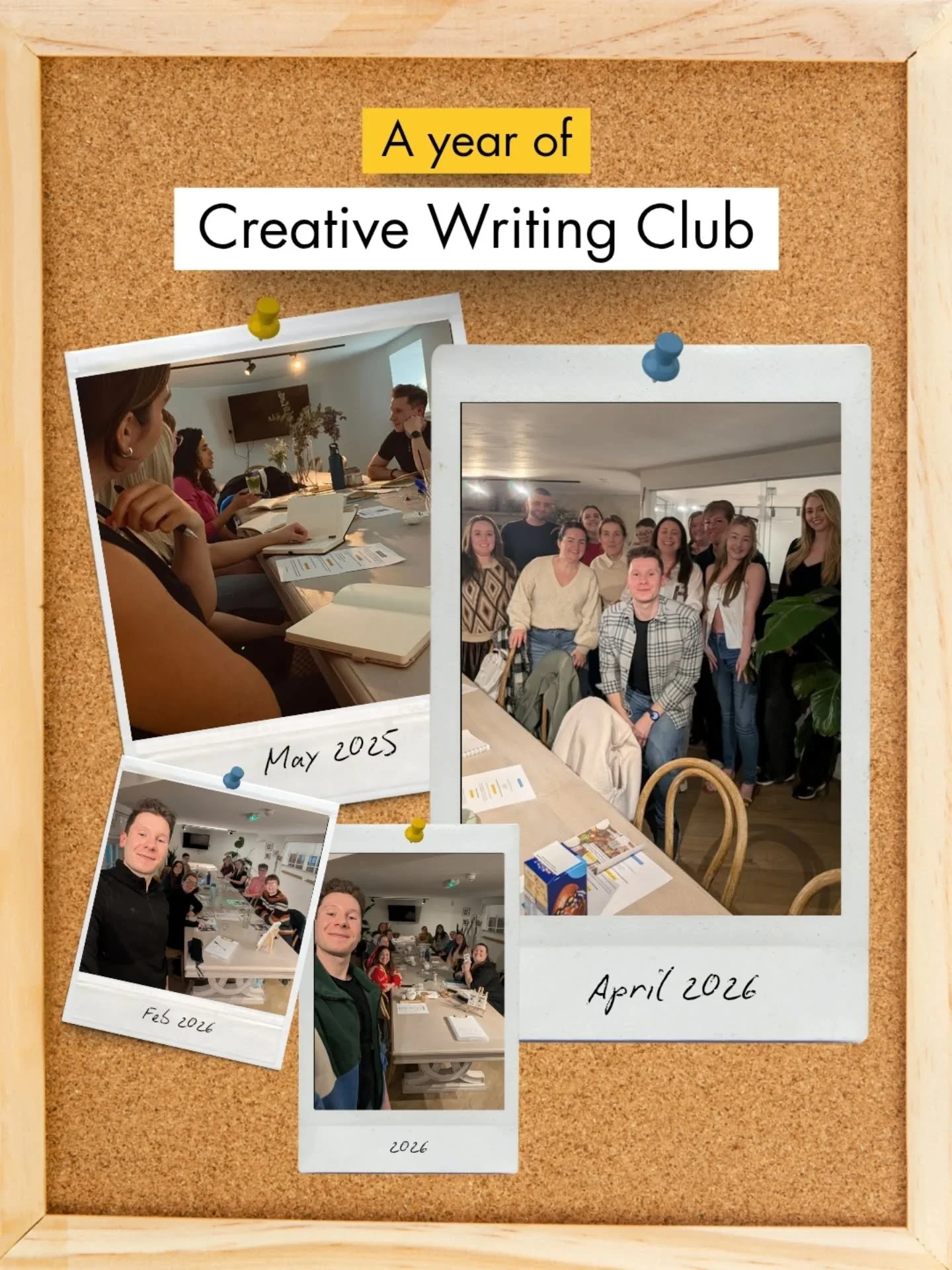 Creative Writing Club just turned one! 🥳

When I think back to a year ago, would I have thought it would make it this far? No. Because just over a year ago I was sat in a beer garden with my friend Laura panicking that no one was booking to join my 