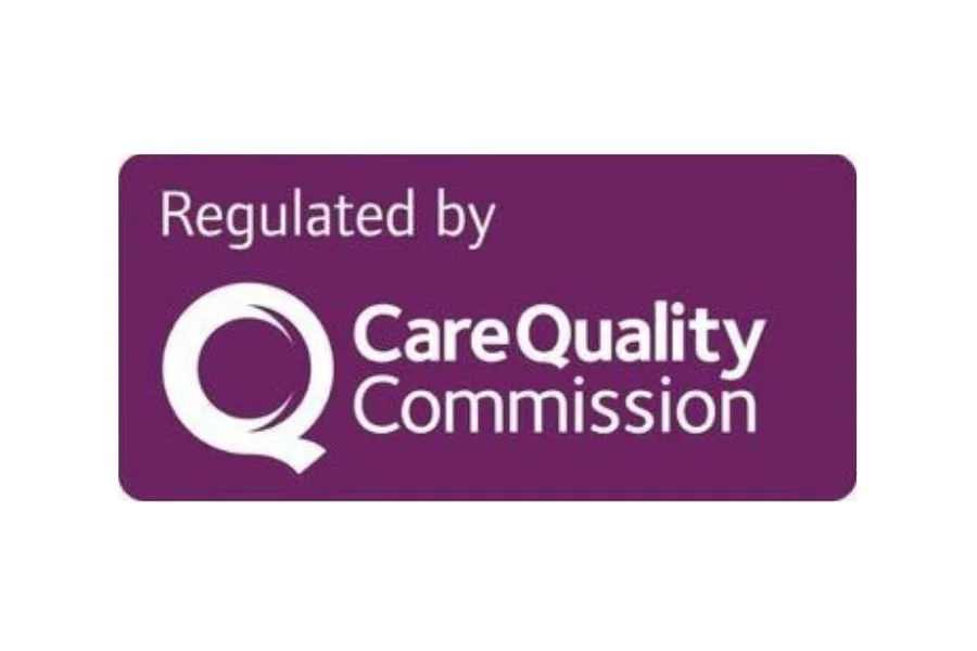 Logo with text 'Regulated by Care Quality Commission' on a purple background.