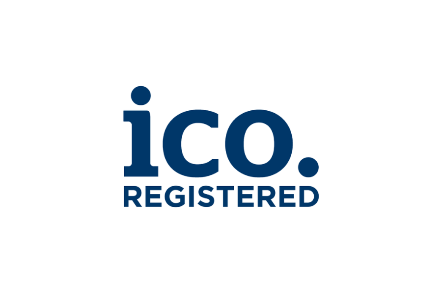 ICO Registered logo in blue text