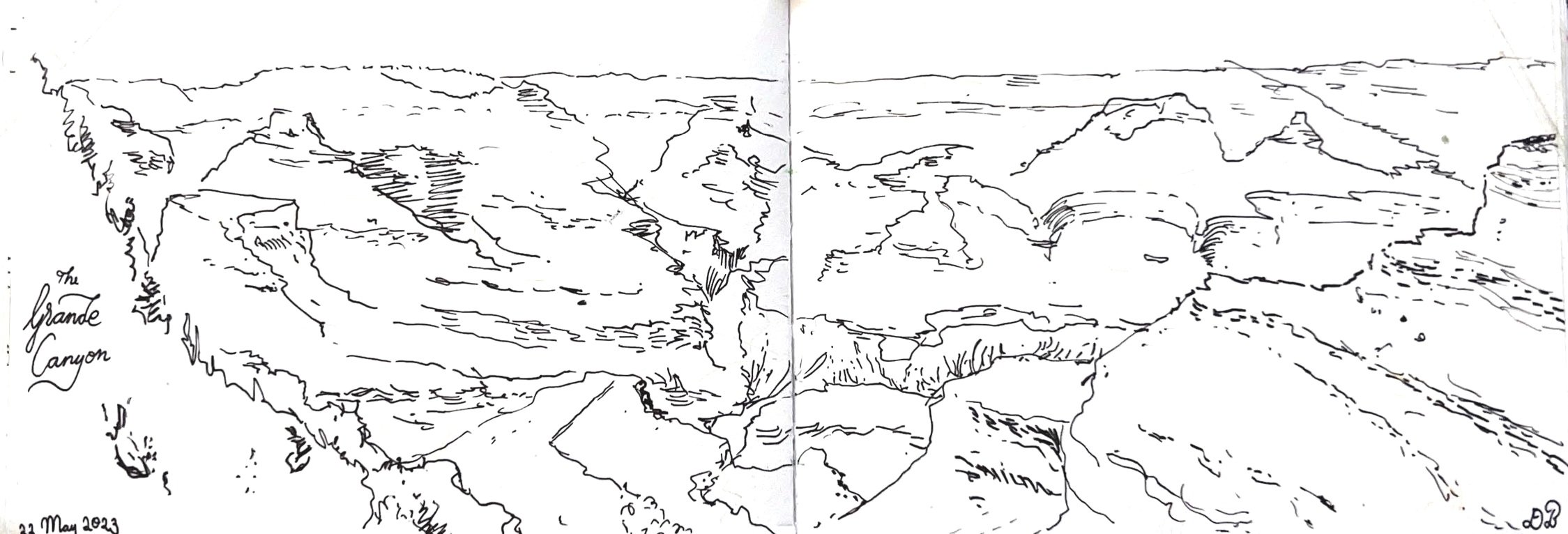 Grand Canyon. Drawing by David Brits: award-winning South African visual artist and sculptor. Sketch, Drawing, Drawing Book, Sculpture, Ouroboros, Public Sculpture, Carbon Fibre Sculpture. Cape Town, South Africa.