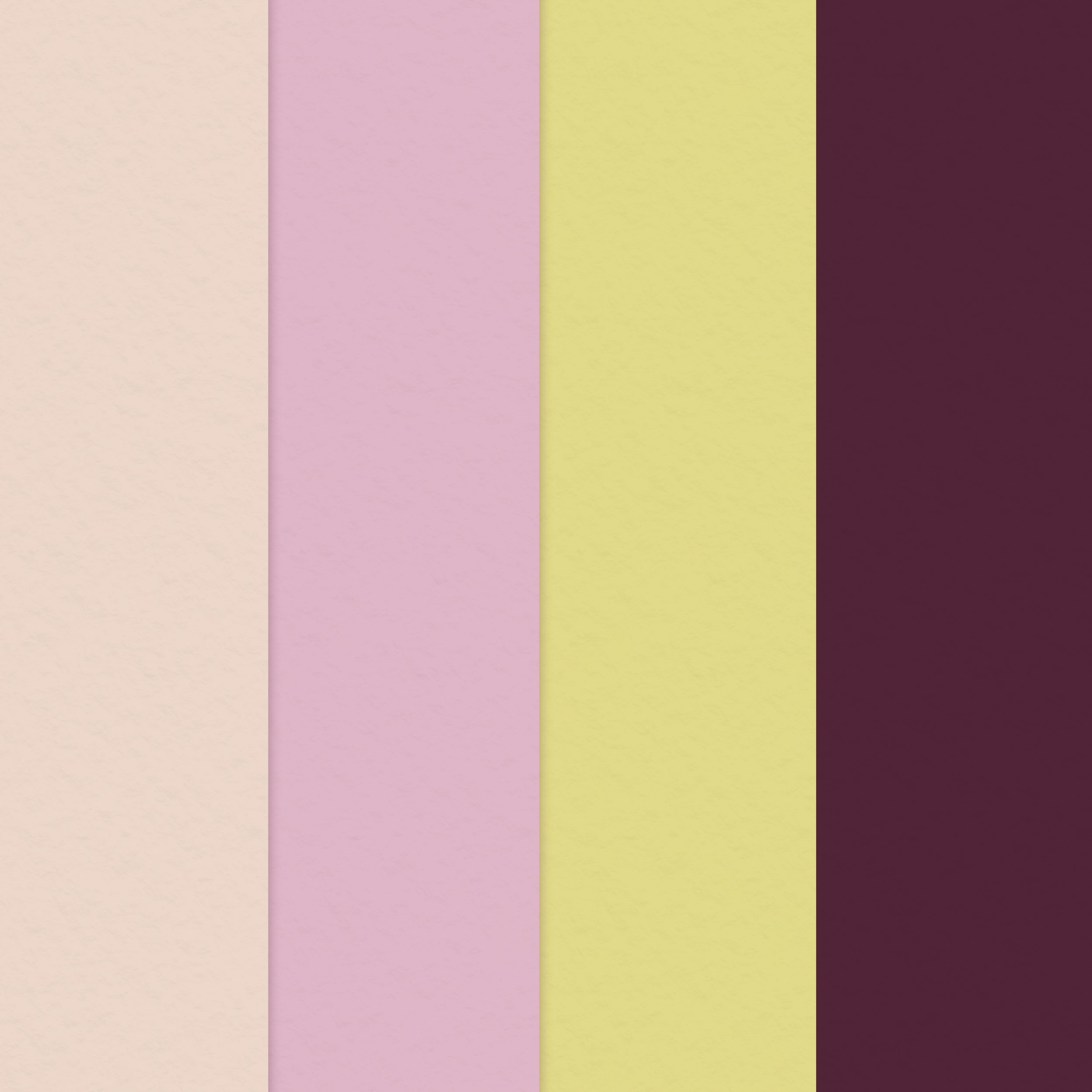 Four vertical color swatches: pastel pink, purple-pink, yellow, and dark maroon.