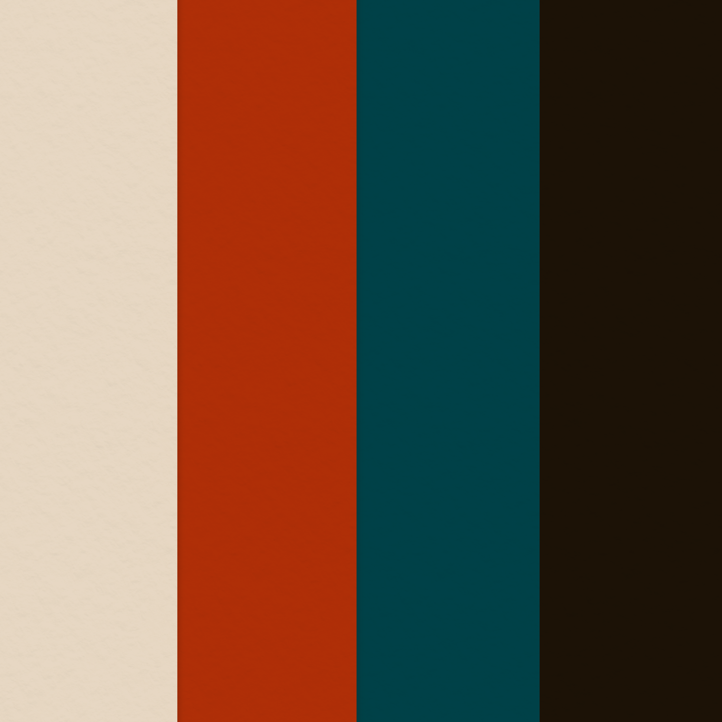 Four vertical color swatches: beige, red, teal, and dark brown.