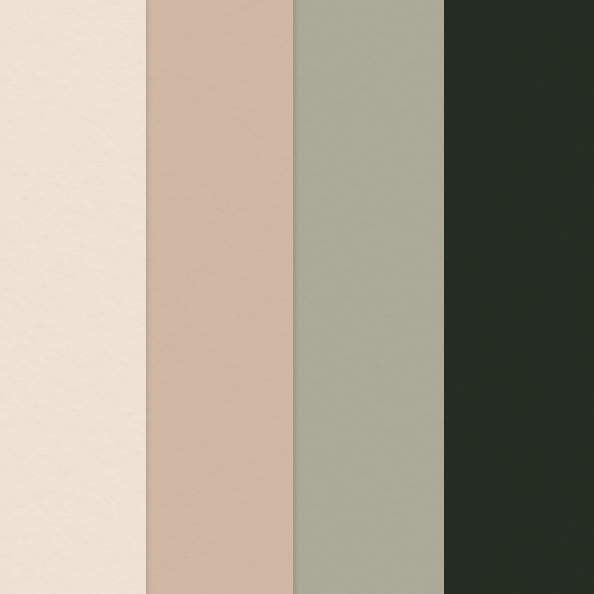 Four vertical color swatches: off-white, beige, light green, and dark green.