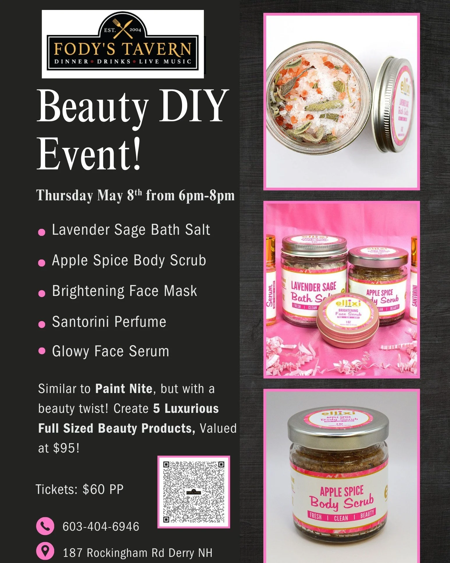 IN 2 WEEKS!

✨ Glamour Nite is coming to Fody&rsquo;s Tavern in Derry! ✨
Join us Thursday, May 8th for a beauty-making night out like no other! 💄🍸

Hosted at the iconic Derry Fody's Tavern, this hands-on event lets you mix, blend, and bottle your o