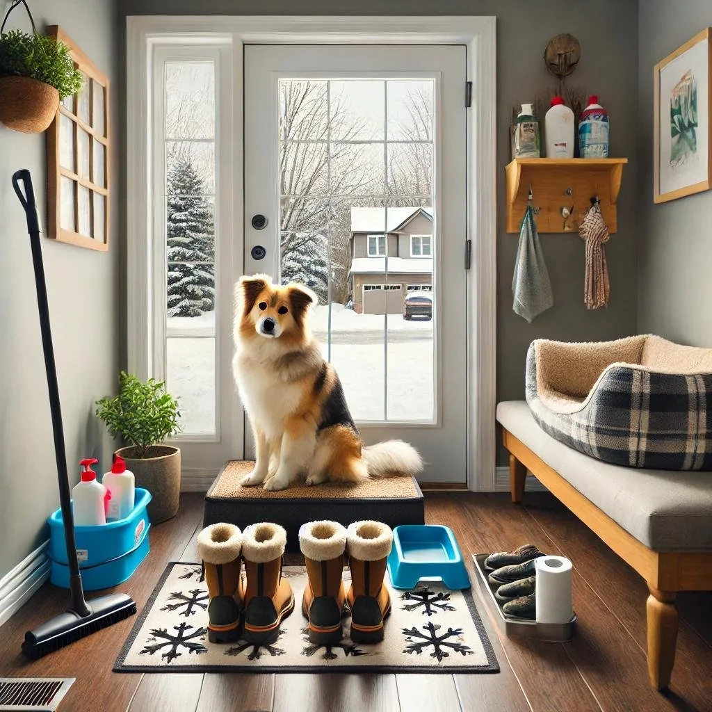 Cleaning dog fur during winter in Burlington, Ontario