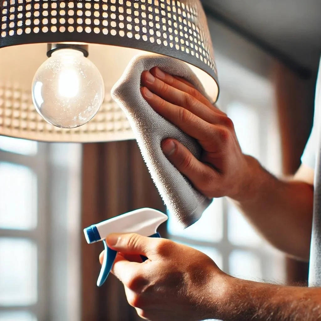 person cleaning a light fixture in Burlington Ontario