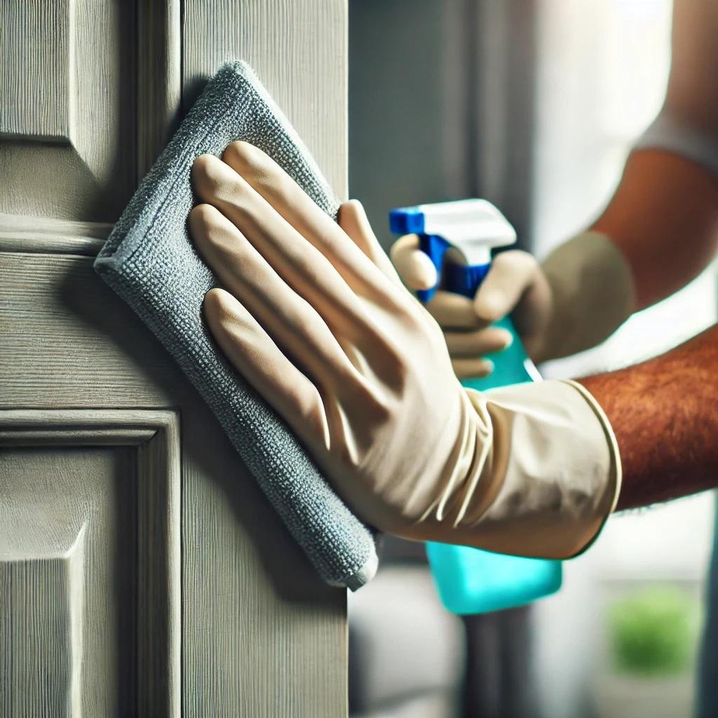 Person cleaning door frame in Burlington Ontario