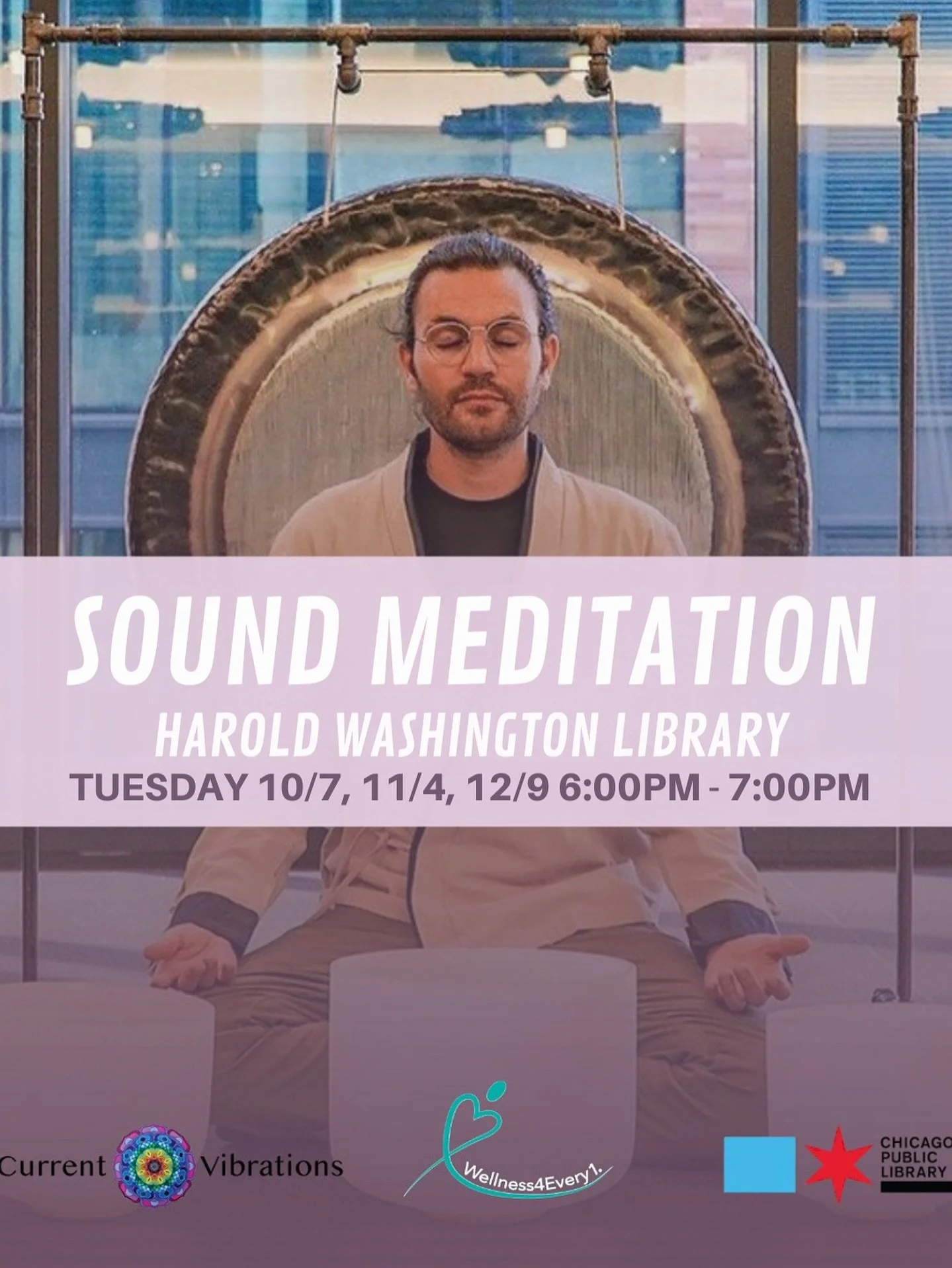 There are still spots available for our free Sound Meditation @haroldwashingtonlibrary on Tuesday led by @currentvibrations 🧘🏻&zwj;♂️

Head to the link in our bio to secure your spot now since this series always sells out!

#Wellness4Every1 #Wellne