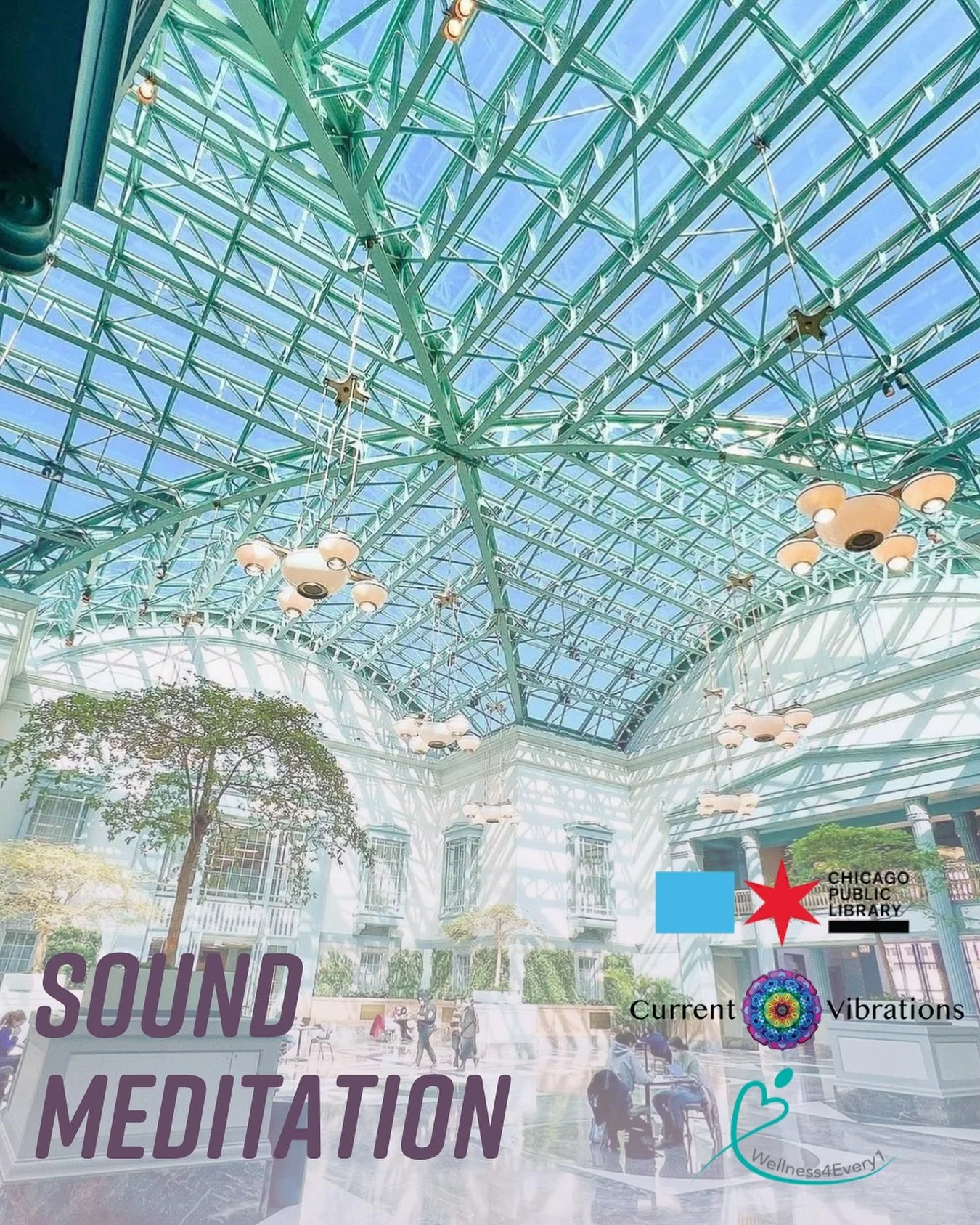 This evening, the Winter Garden will be closed to the public and open to the attendees of our Sound Meditation fall series kickoff! 

Tonight, November 4th, and December 9th we invite you to join us at Harold Washington Library and enjoy a free sound