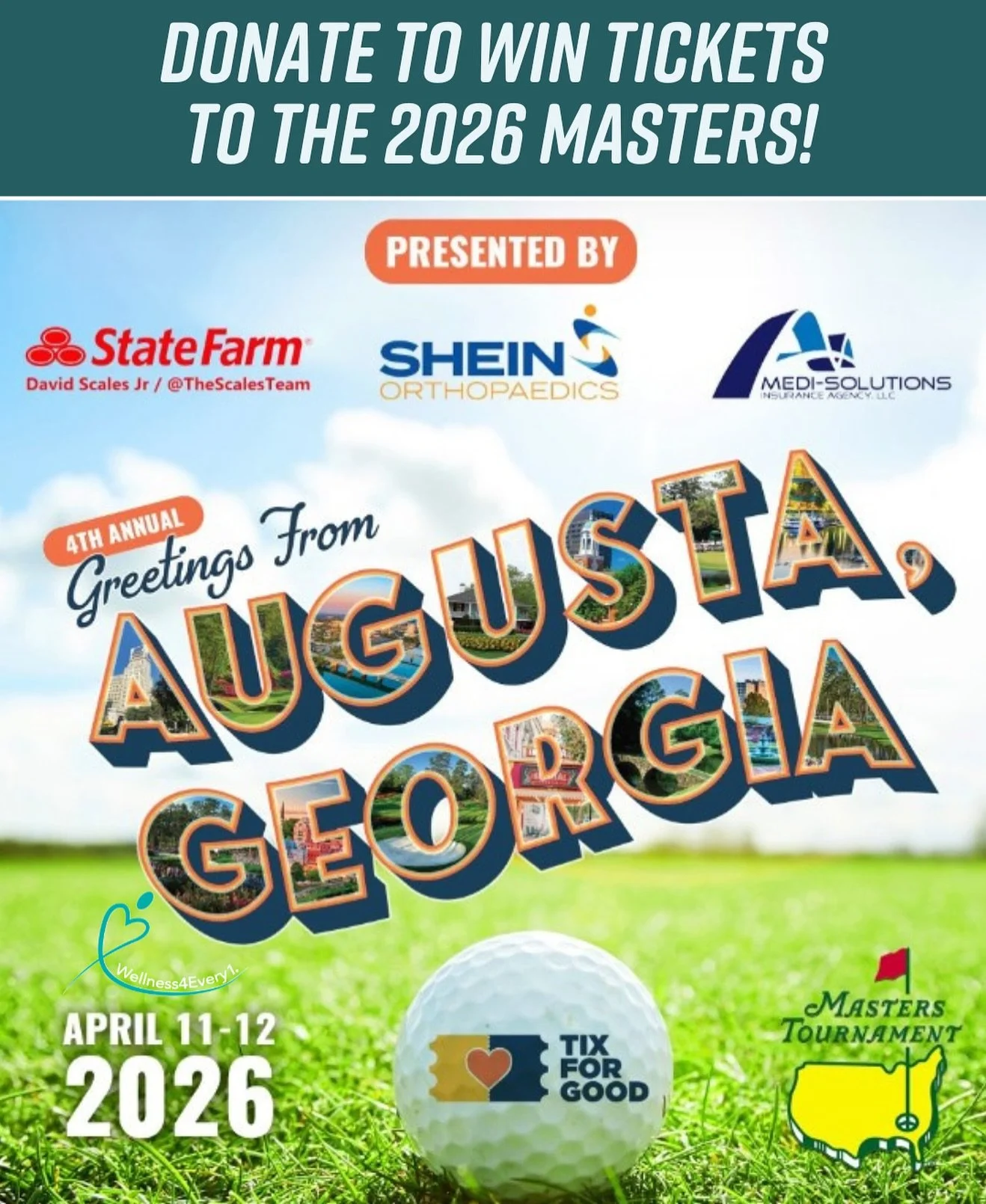 Donate to Wellness4Every1 to win tickets to 2026 Masters weekend: Saturday-Sunday, April 11-12, 2026 at Augusta National. 
@tix.4.good will be choosing 1 winner and the ENTRY DEADLINE is in about one month on Thursday, December 4, 2025 11:59 pm ET!

