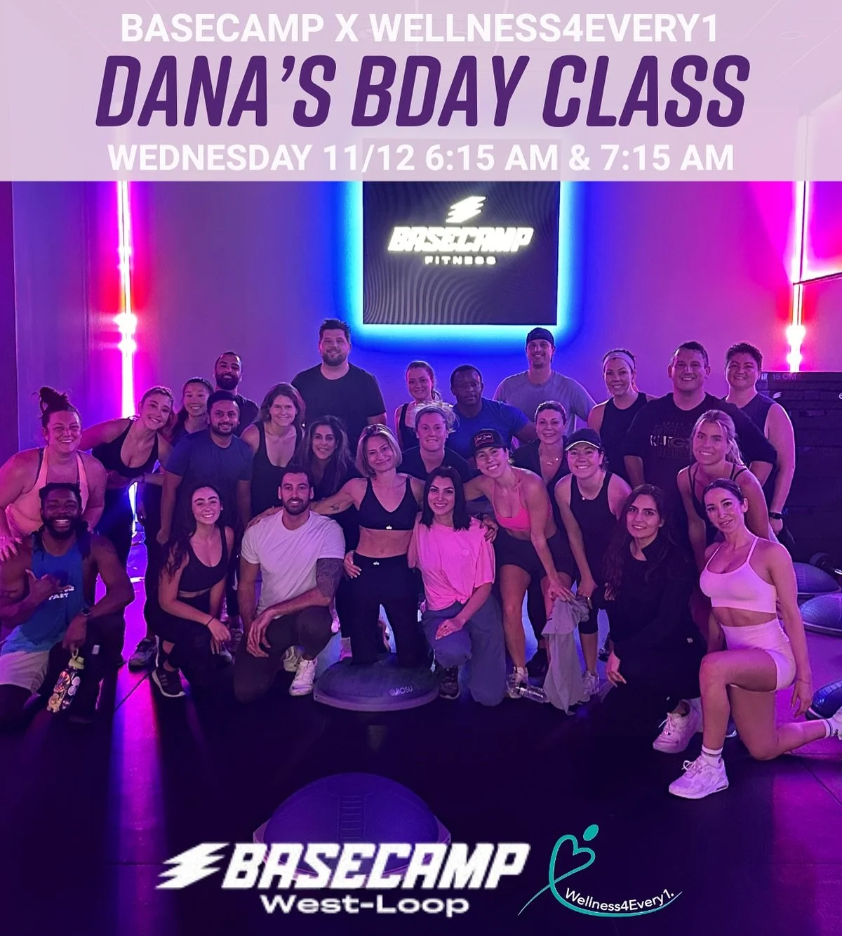 Join Wellness4Every1 this Wednesday as we pop up @basecampwestloop to celebrate @dleonard10 birthday! The 6:15am class is completely booked but there&rsquo;s still time to reserve your spot in her 7:15am class! 

We&rsquo;ll have fully stocked Swag B