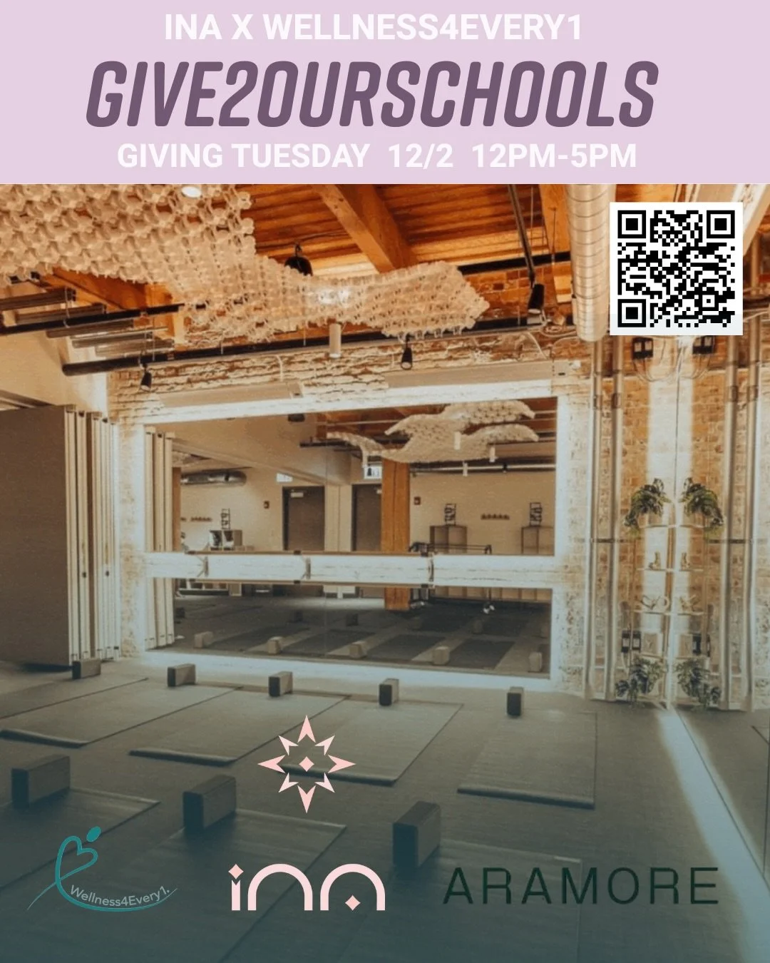 Join us as we pop up @inachicago and @realauthenticwellness tomorrow for Giving Tuesday! 

You can make an impact by signing up for a class or treatment and visiting the Wellness4Every1 table to donate. We&rsquo;ll be giving away full-size skincare p
