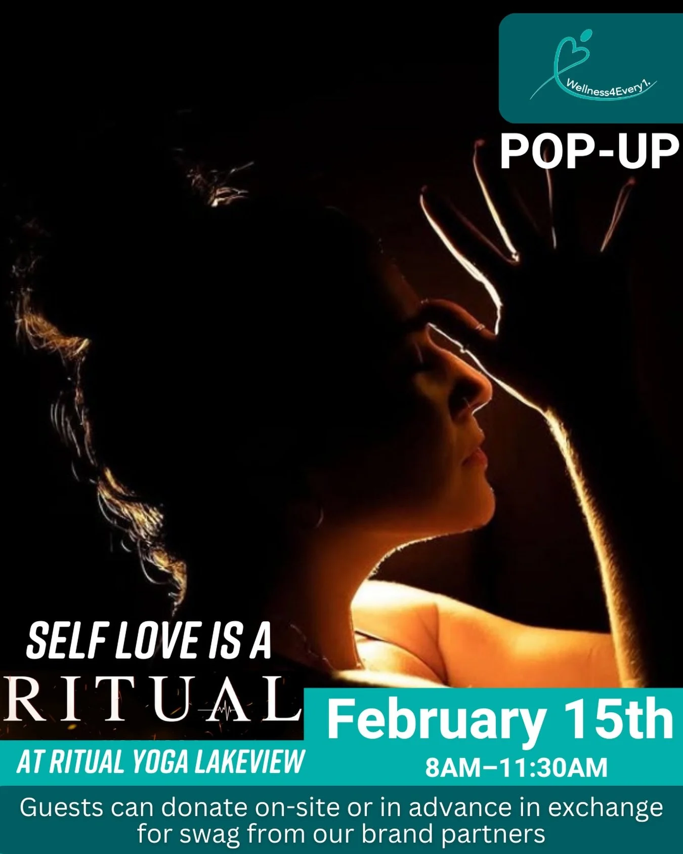 We welcome everyone to join us this self-care Sunday @ritualhotyoga Lakeview! Guests can donate in advance or in person to receive swag from Wellness4Every1&reg;&rsquo;s brand partners. This helps our mission to bring free arts, sports, and wellness 