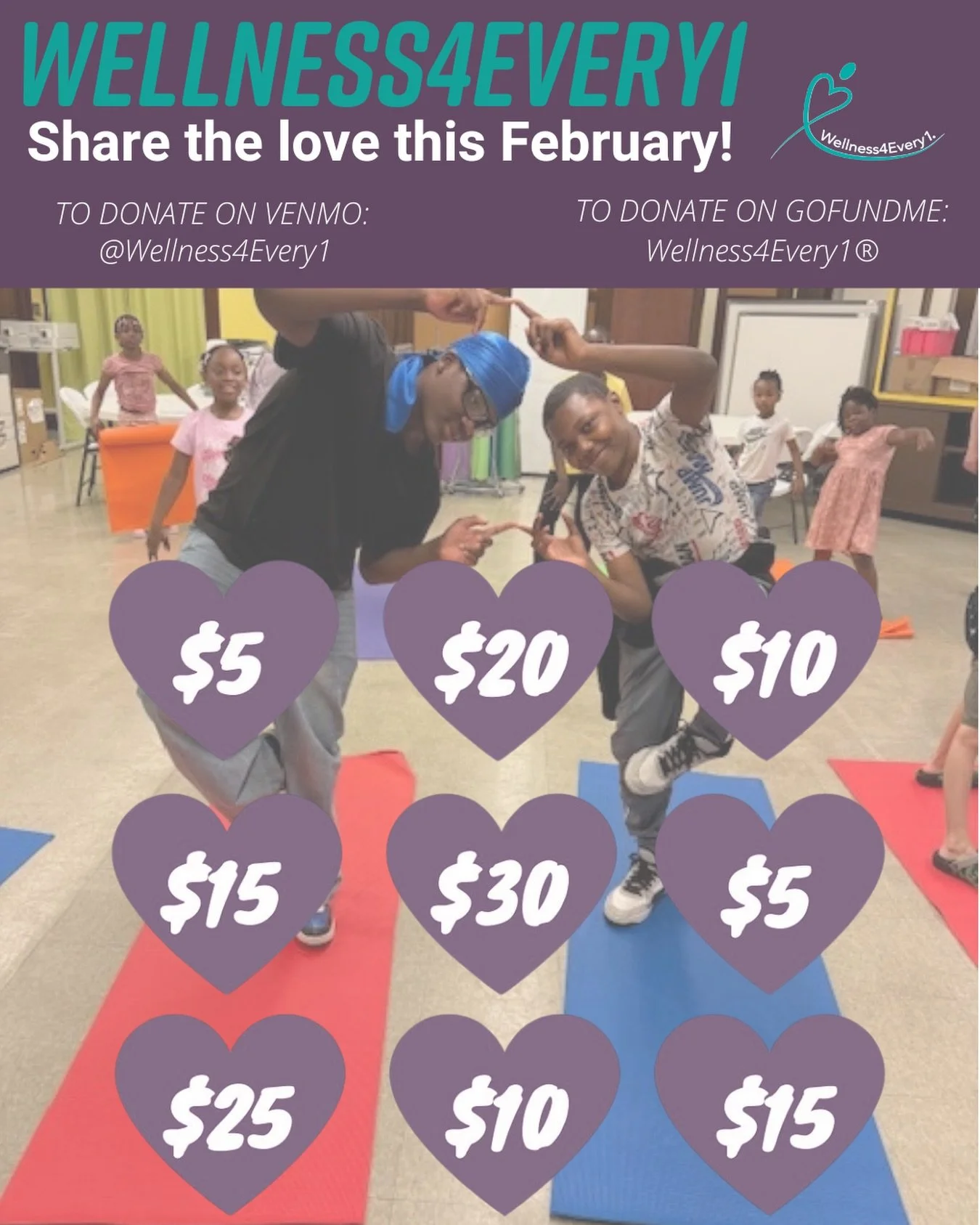Donate any amount and help fill the board to support Wellness4Every1&rsquo;s mission of providing wellness programs to students and community members in underserved neighborhoods. 

We&rsquo;ll be updating the board and tagging those who donate in ou