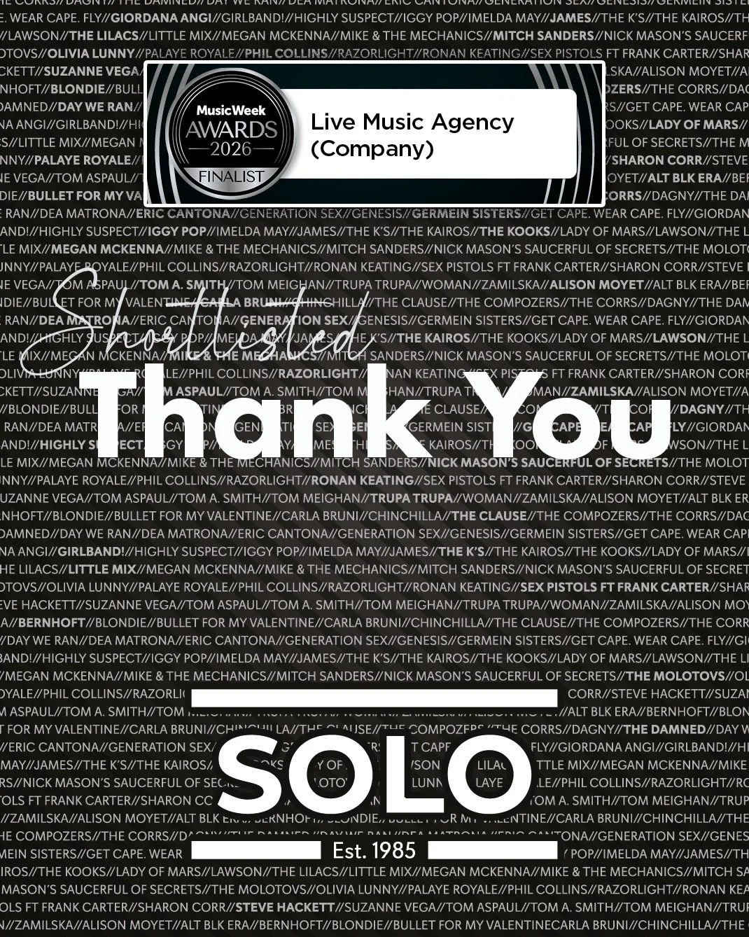 Both Solo Agency &amp; @isleofwightfest have been shortlisted for the @musicweekinsta Awards 2026! Thank you to the judging panel, to the artists and of course to the fans for coming to the shows 🙌 #MusicWeek #Awards