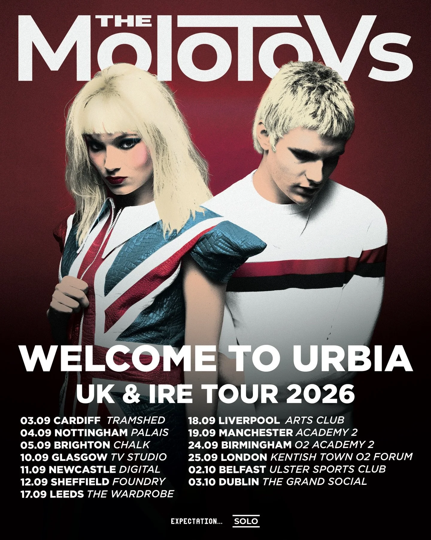 Locked in battle for UK #1 Album with Lily Allen @themolotovs announce a UK &amp; Ireland tour for September this year! &lsquo;Welcome to Urbia&rsquo; will start in Cardiff and end a month later in Dublin!

Tickets go on sale Thursday at 10am

#WestE