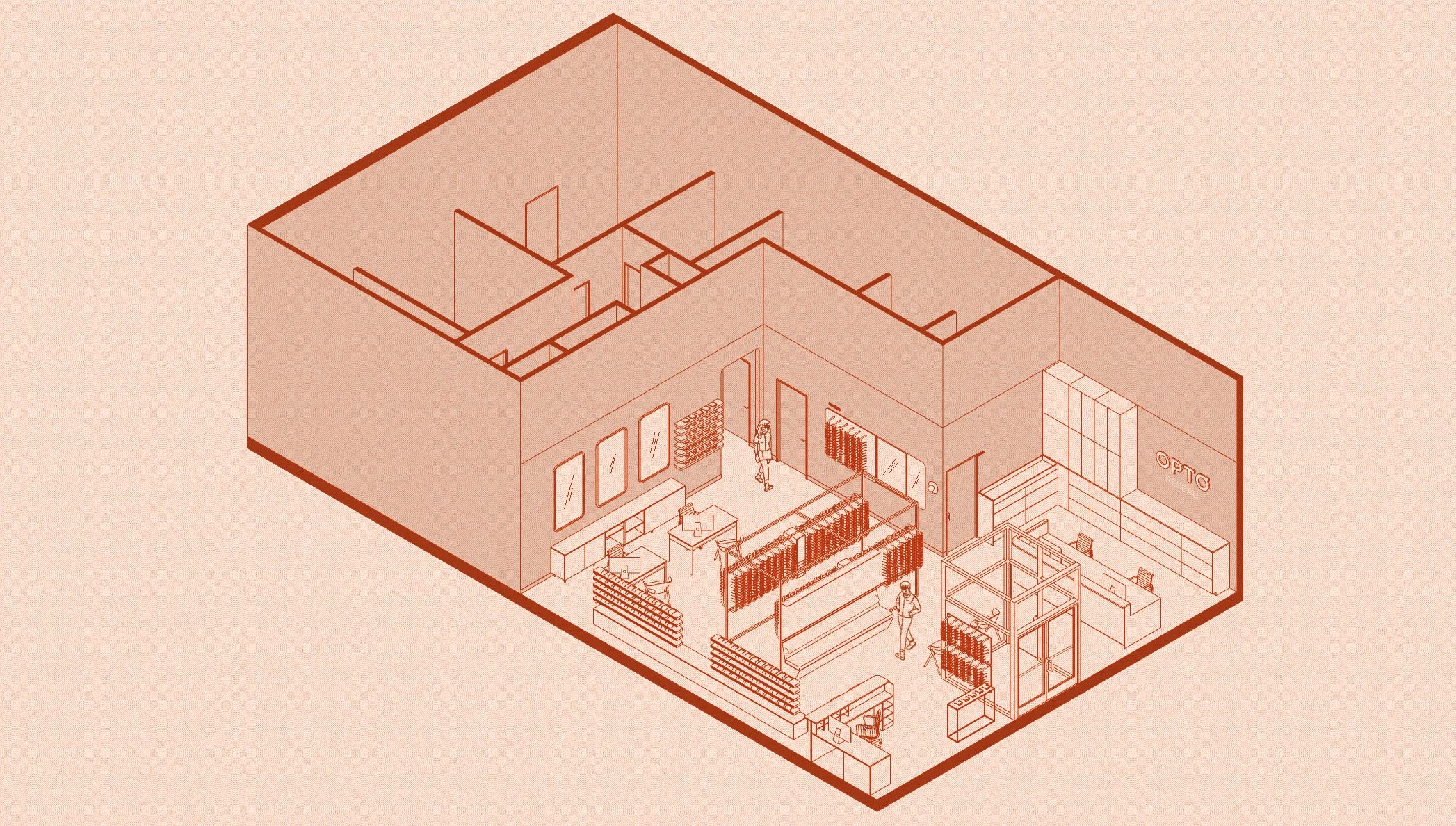 Design de l'espace vente de la clinique d'optométrie par inscape le studio