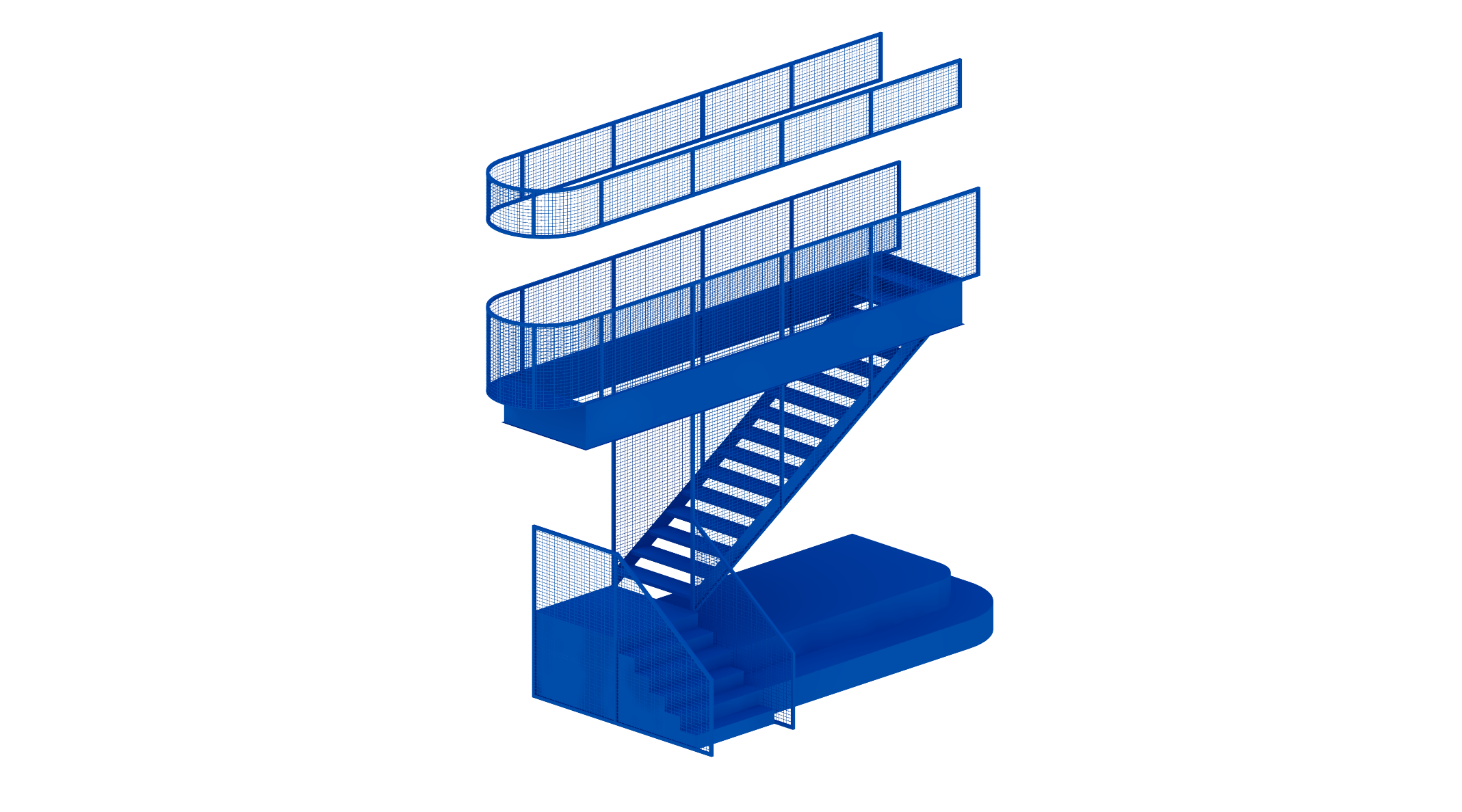 Escalier en acier bleu pour les bureaux pour Theatrixx technologies inc par inscape le studio