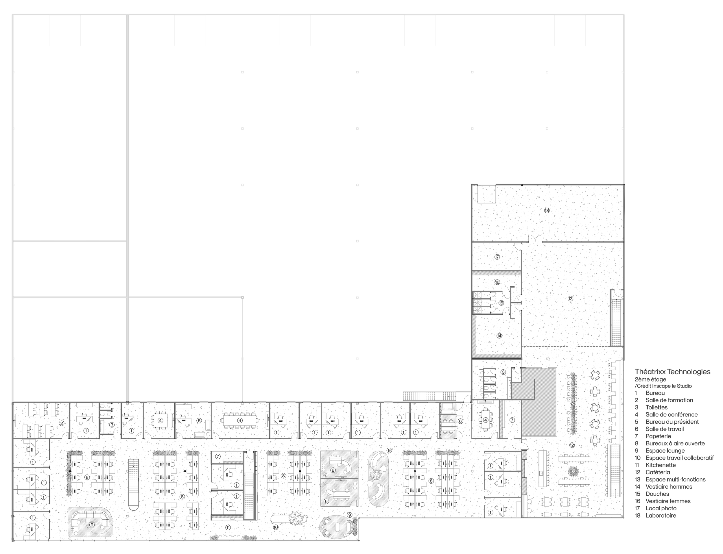 Plan du niveau 2 pour Theatrixx technologies par inscape le studio