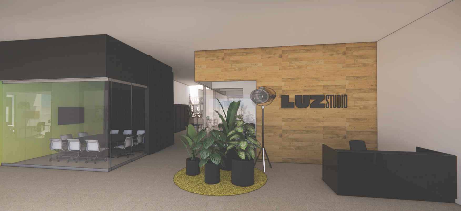 Espace d'entrée chez LUZ studio-intégration de l'image de marque par inscape le studio