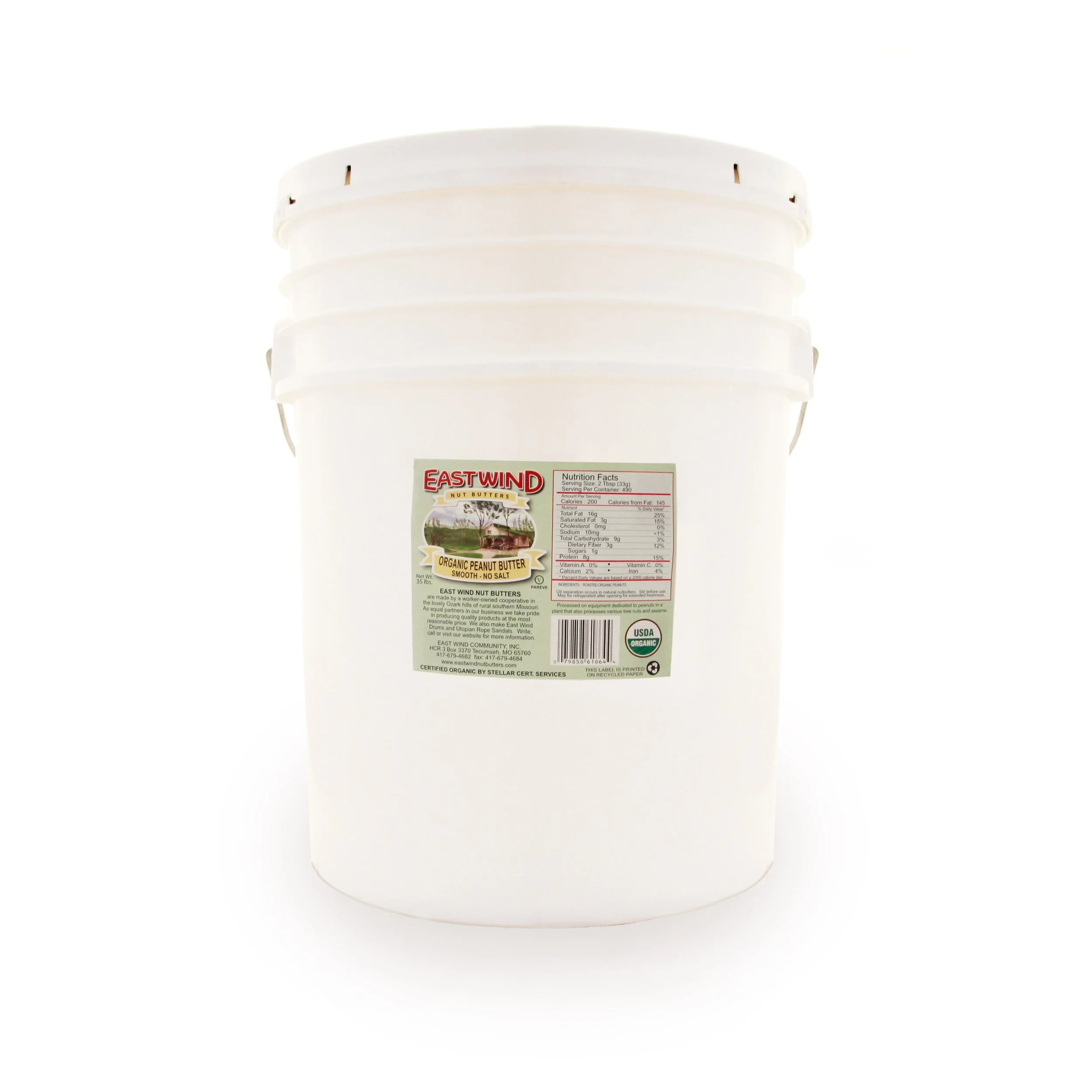 35 lbs. tub of East Wind smooth organic valencia peanut butter