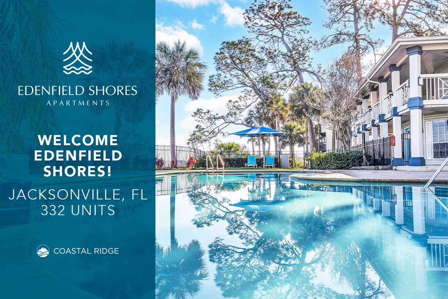 Coastal Ridge is proud to welcome Edenfield Shores into our conventional portfolio of managed assets! This 332-unit community, located in Jacksonville, FL, offers spacious 1-, 2- and 3-bedroom floor plans. Residents can enjoy two resort-style pools w