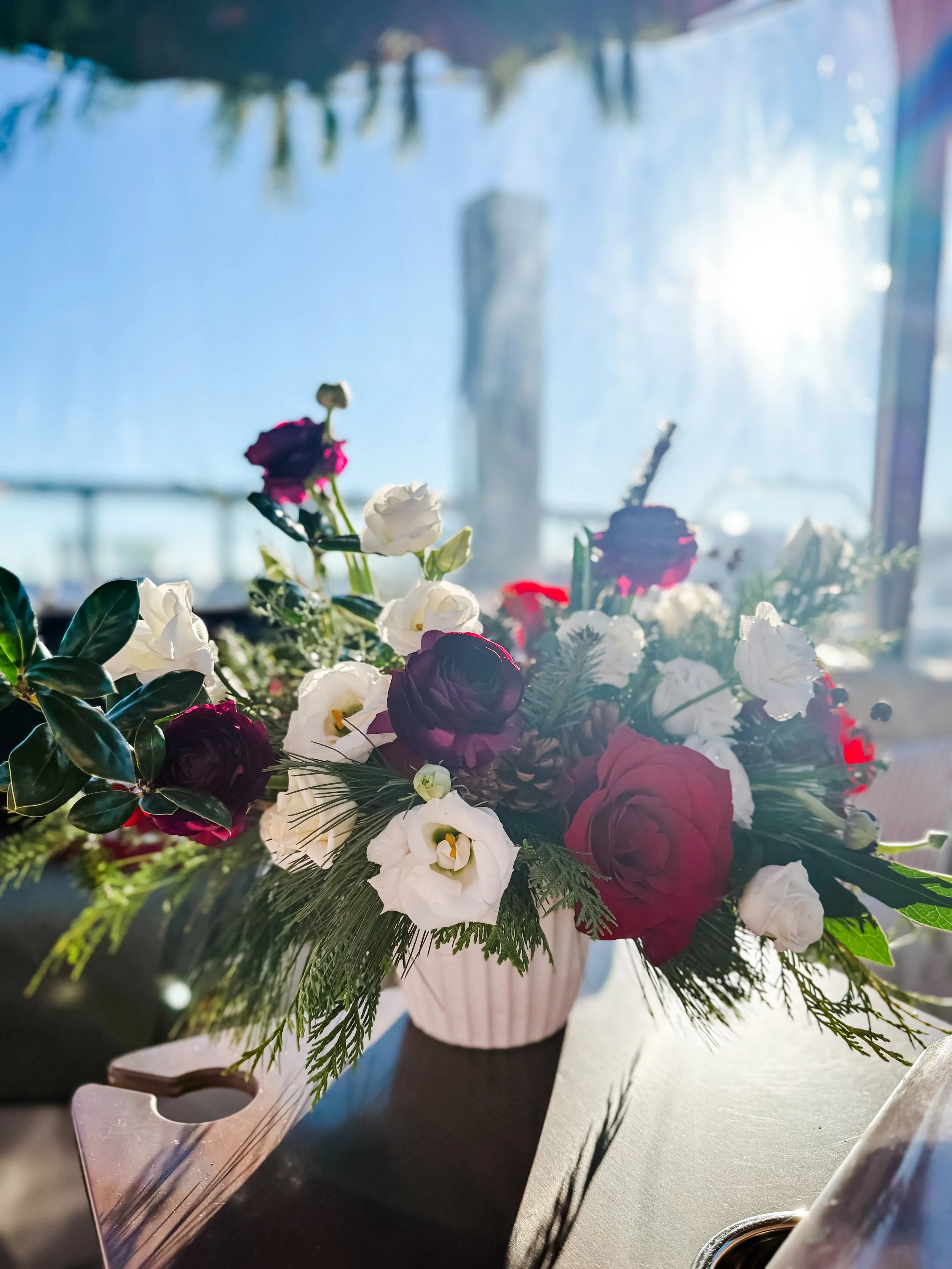 flower arrangement on boat