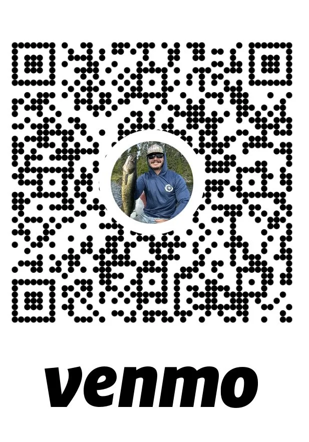 QR code with a circular photo of a man holding a fish in the center, and the word 'Venmo' below.