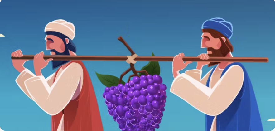 Illustration of two men carrying grape vines