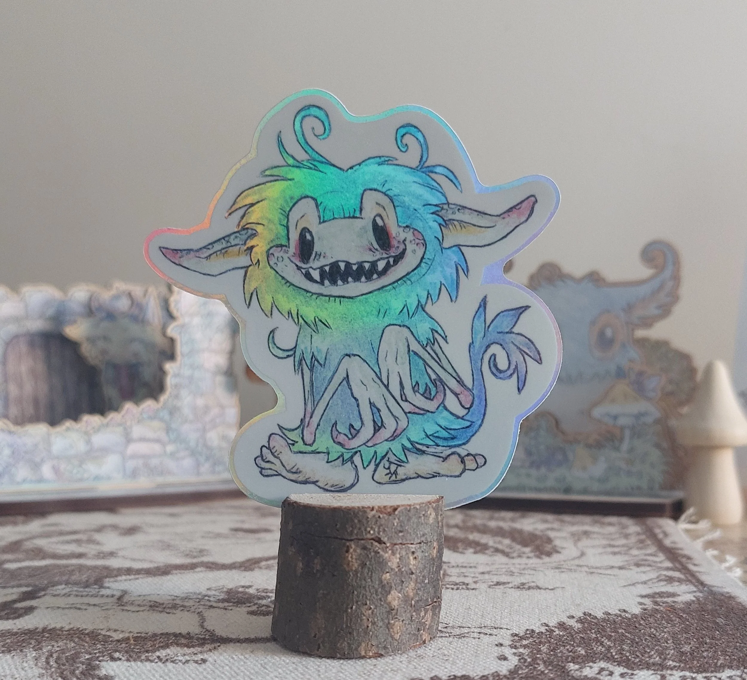 'Moggy' 8x8cm Holographic Stickers