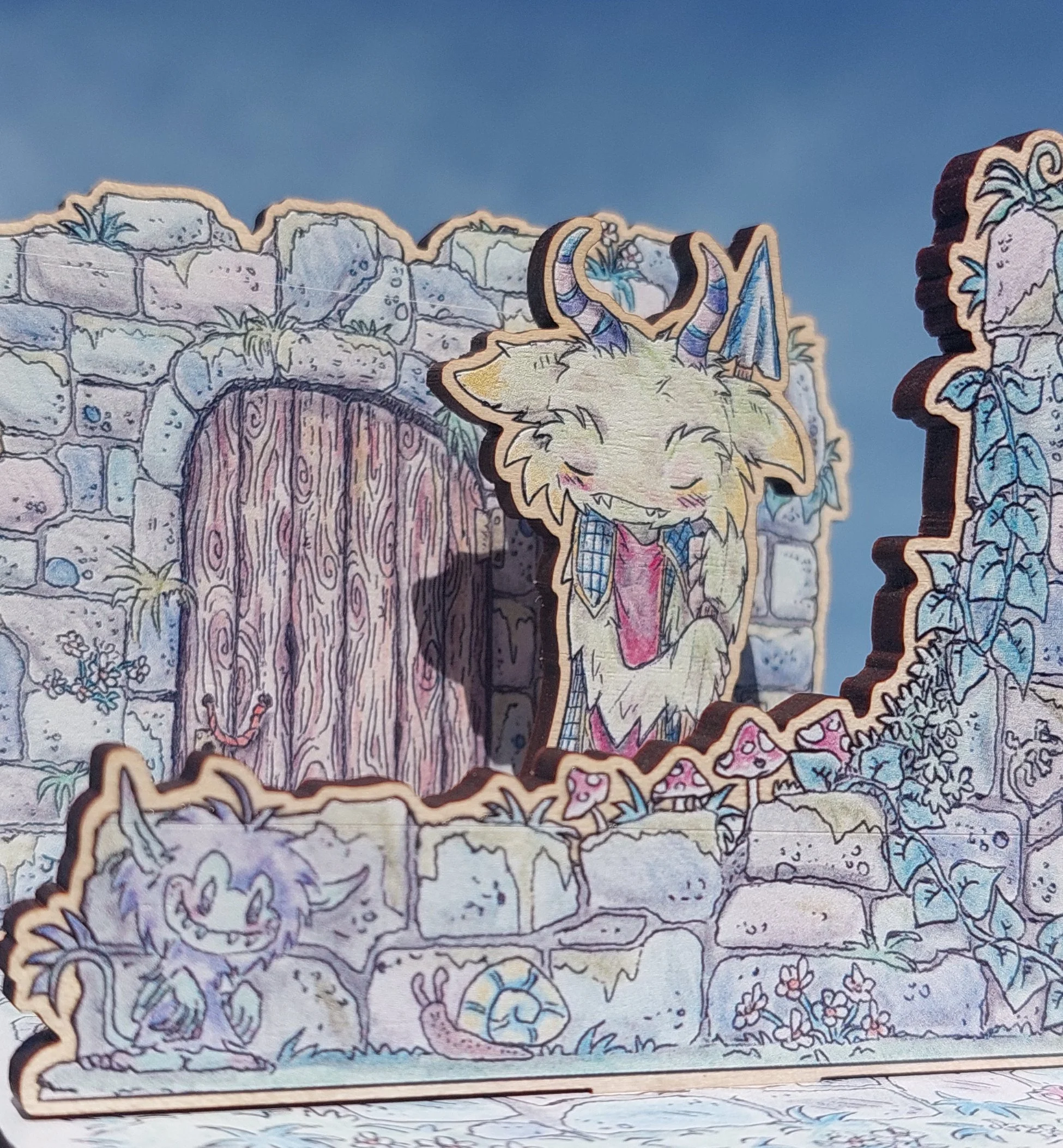 'The sleepy door guard' Wooden Diorama standee