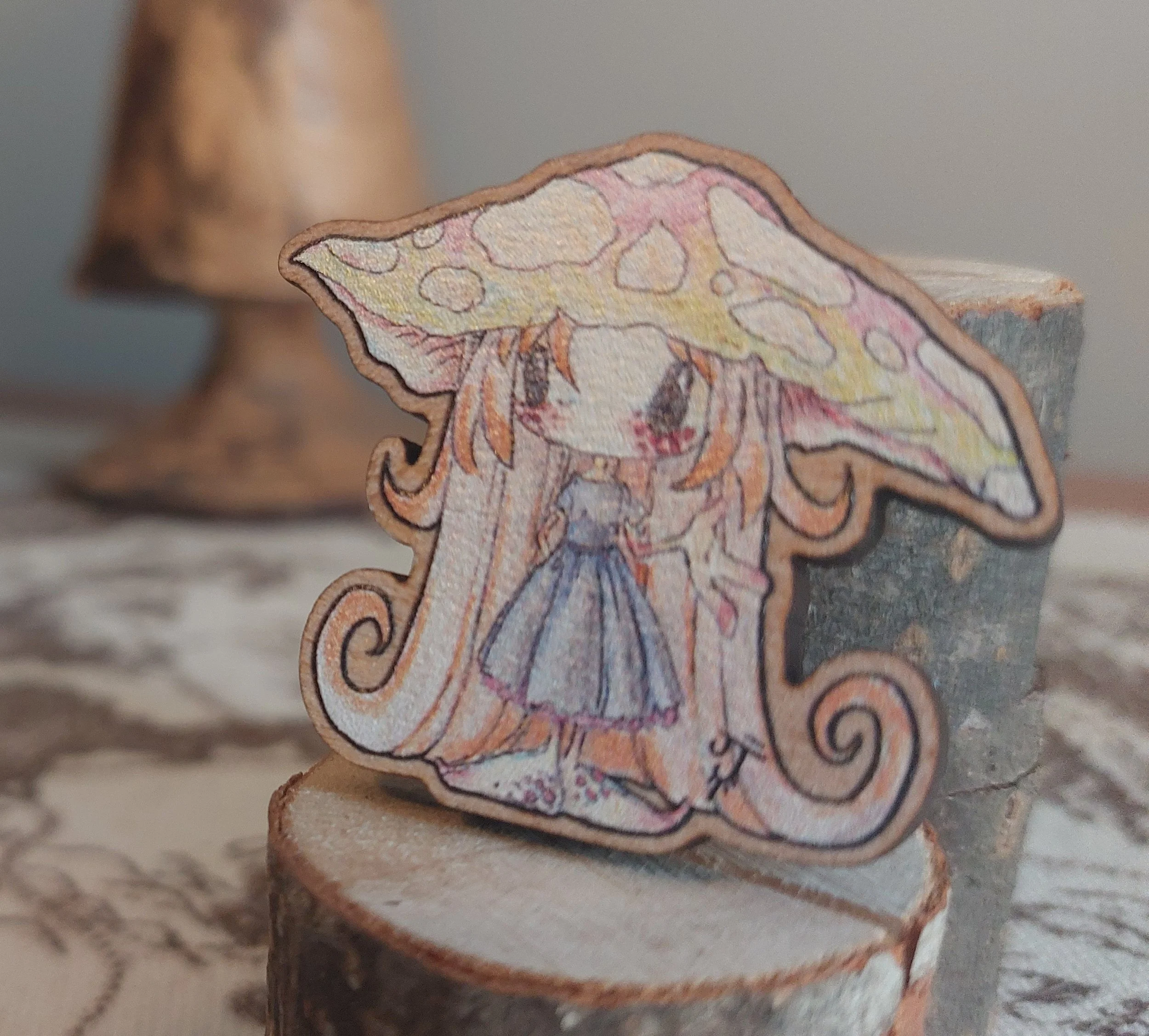 'Rello the Mushling' Wooden Pin Badge