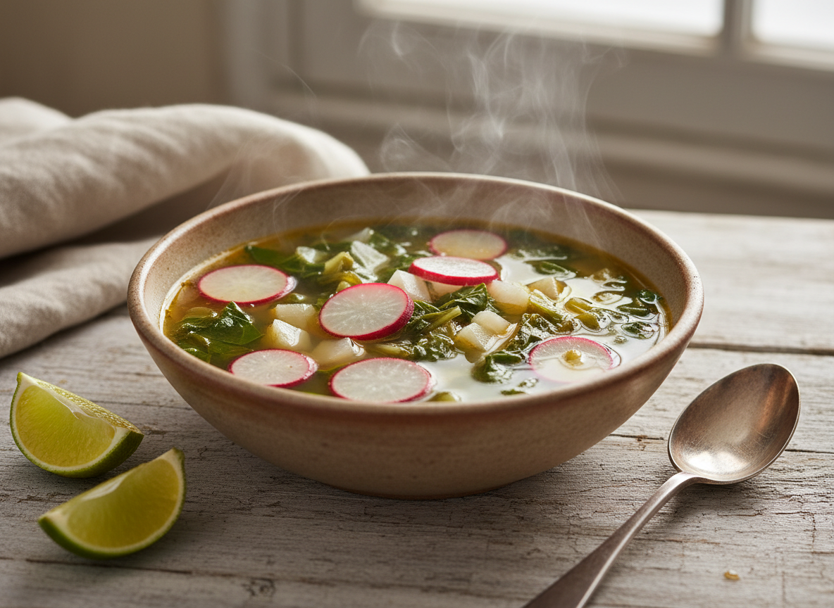 Turnip + Radish Caldo (Greens + Lime Finish)