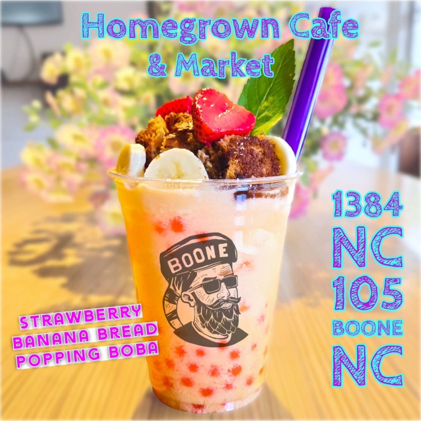 Our local spotlight this week goes to @homegrownboone . This unique cafe has a large variety of items, including a full coffee, boba tea, and adaptogen bar, along with crepes, waffles, omelets and baked goods! If you're looking for other things to do