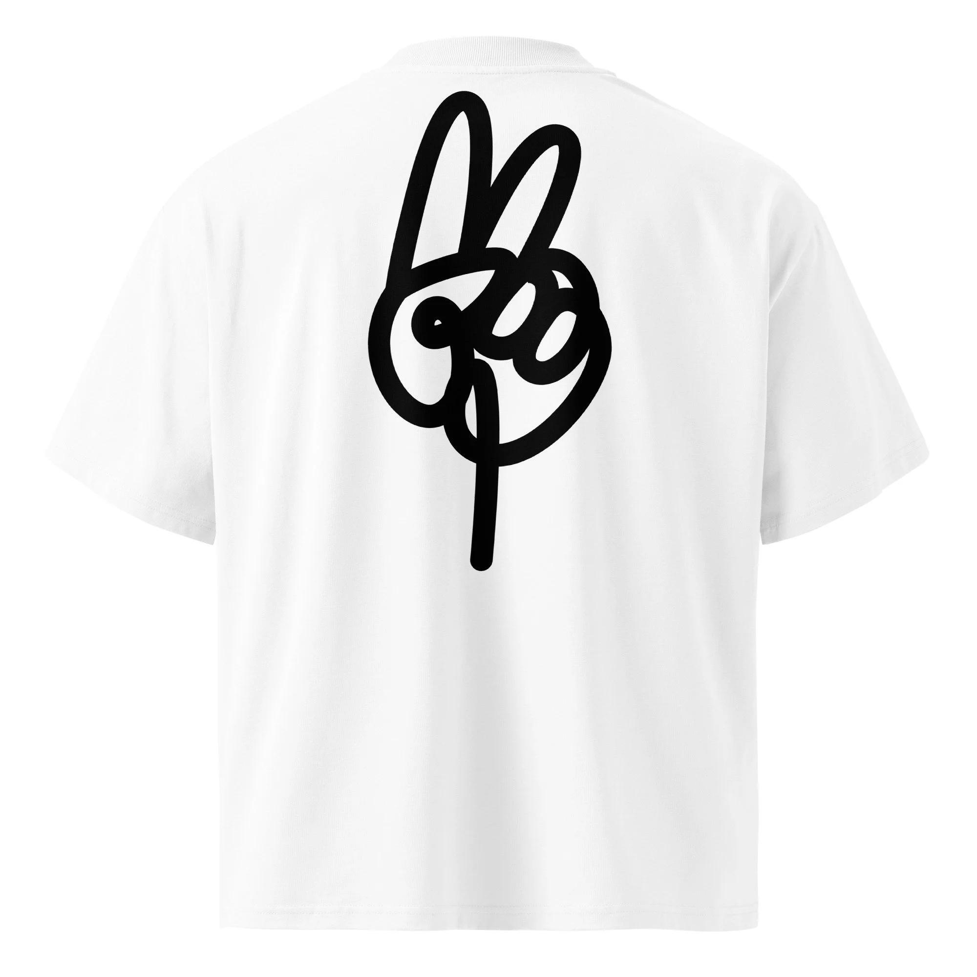 Back of Oversized tee shirt with an oversized printed peace sign line work