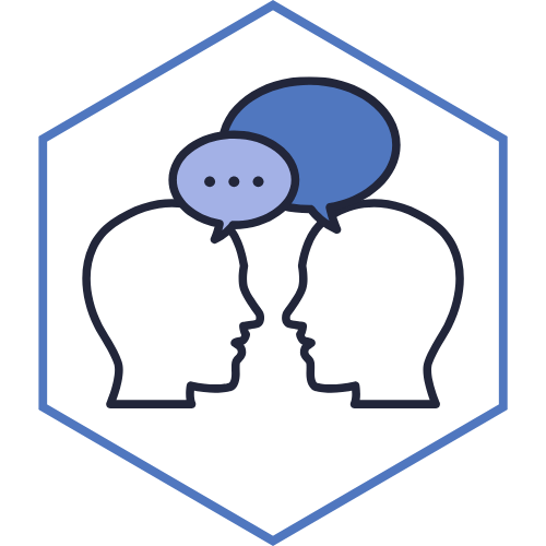 Icon: two talking heads and speech bubbles.