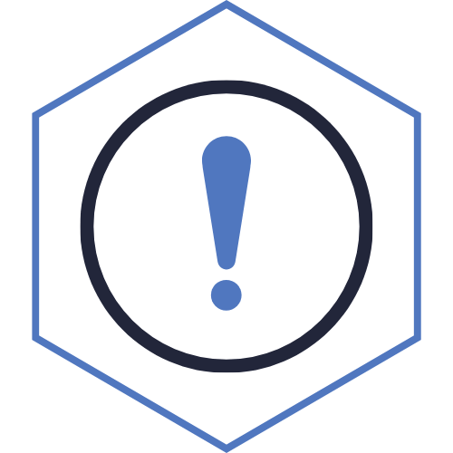 Icon: exclamation mark in a circle.