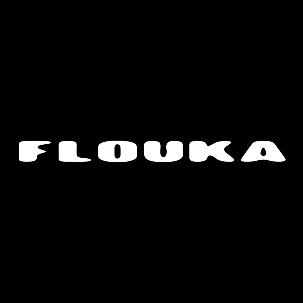 Black background with the word 'FLOUKA' in bold, white, stylized text.