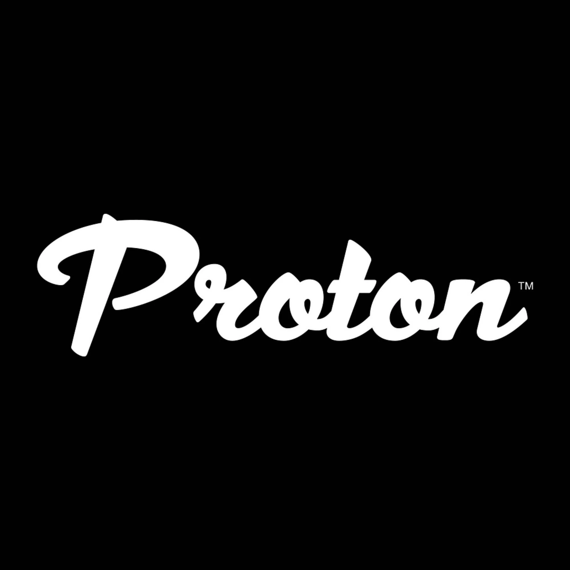 Proton logo in white script on black background