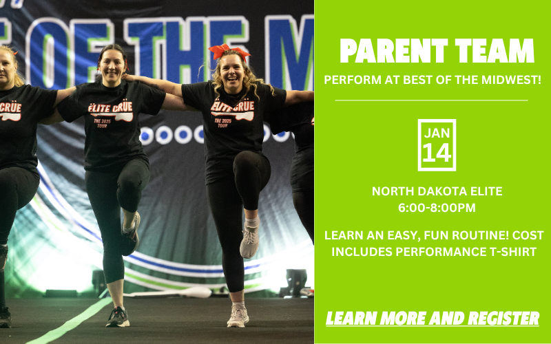 Group of women performing a synchronized dance or cheer routine on stage at a local event or competition, with colorful stage lighting in the background.