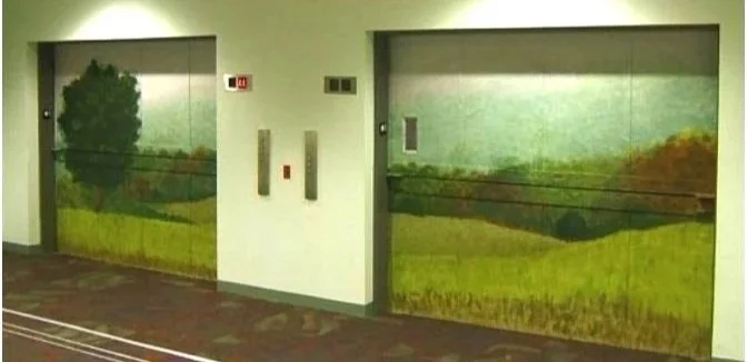 Utility Elevator doors dressed up with landscapes
