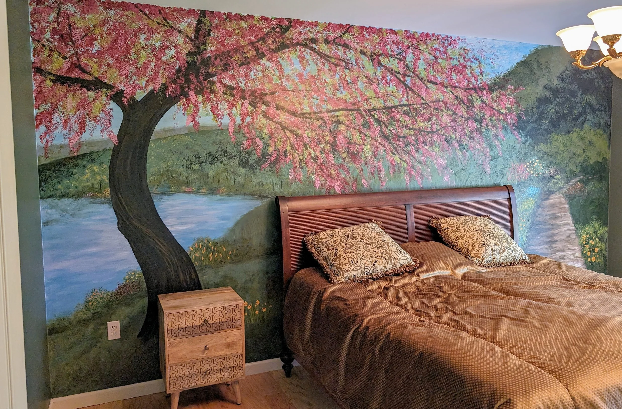 Blooming tree mural, Landscape mural, Bedroom mural