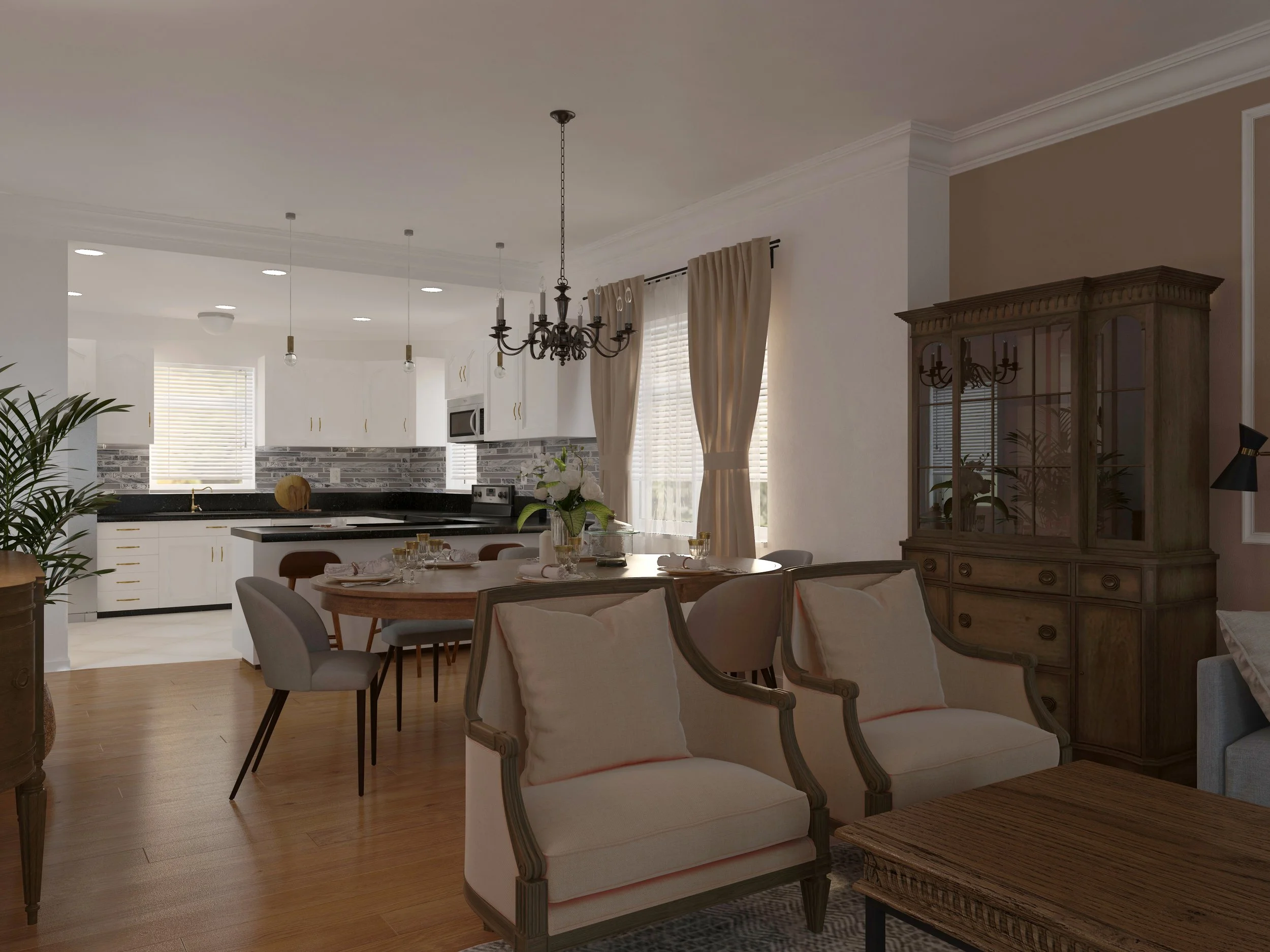 Sleek Open-Concept Living Room and Kitchen Renovation in Modern Style