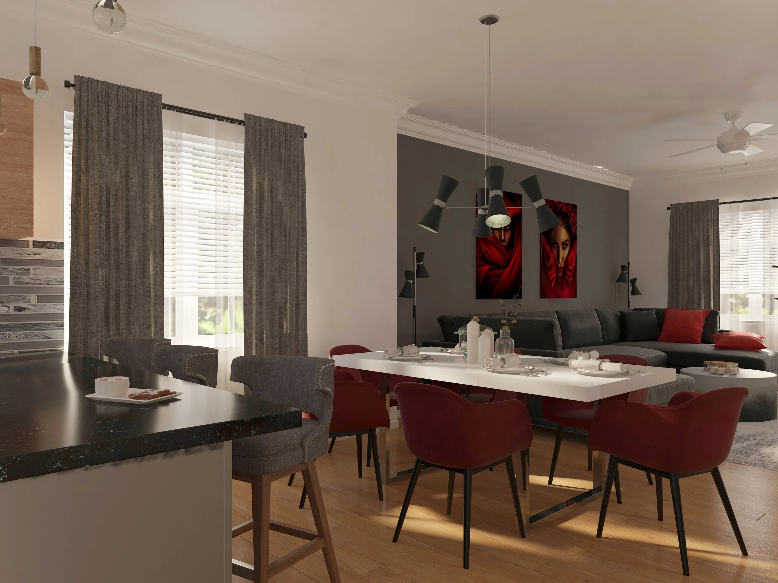 Luxury Modern Open-Concept Living Room and Kitchen with Minimalist Features