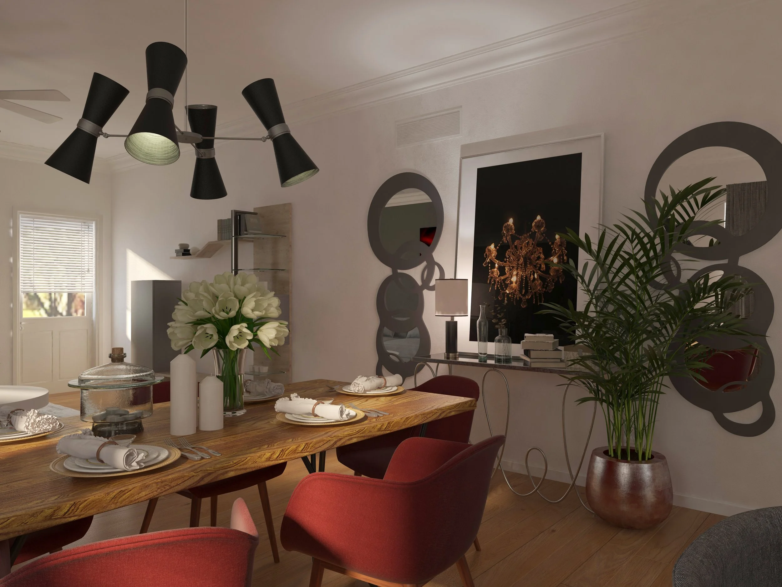 Minimalist Open-Concept Living Room and Kitchen Modern Remodel