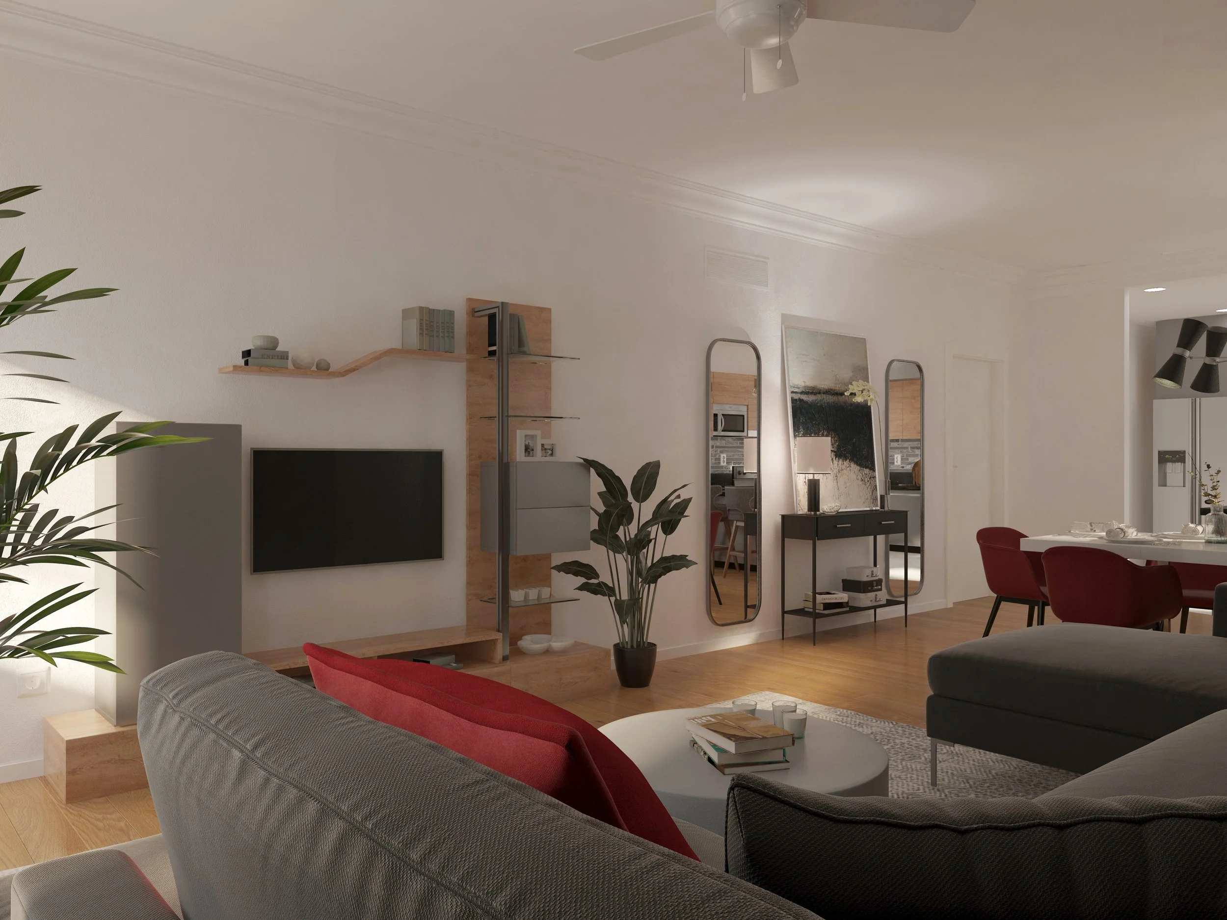 Contemporary Open-Concept Living Room and Kitchen with Minimalist Elegance