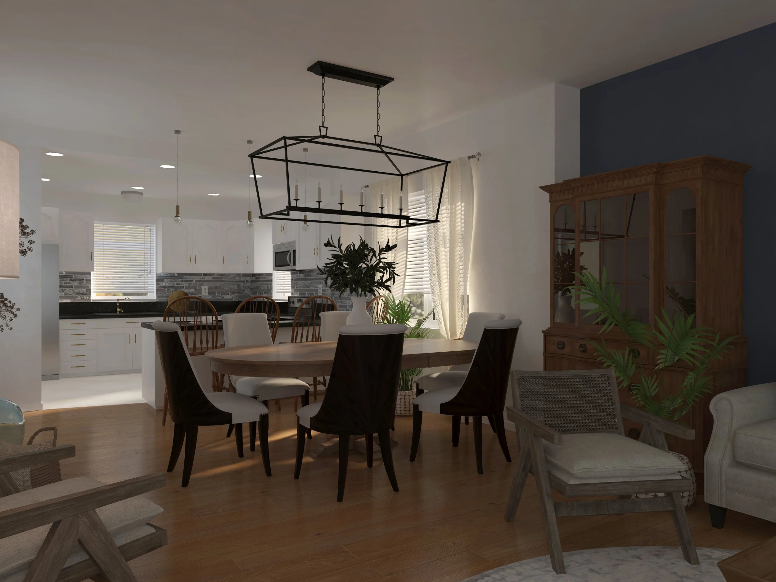 Rustic Open-Concept Living Room and Kitchen Renovation for a Cozy Atmosphere